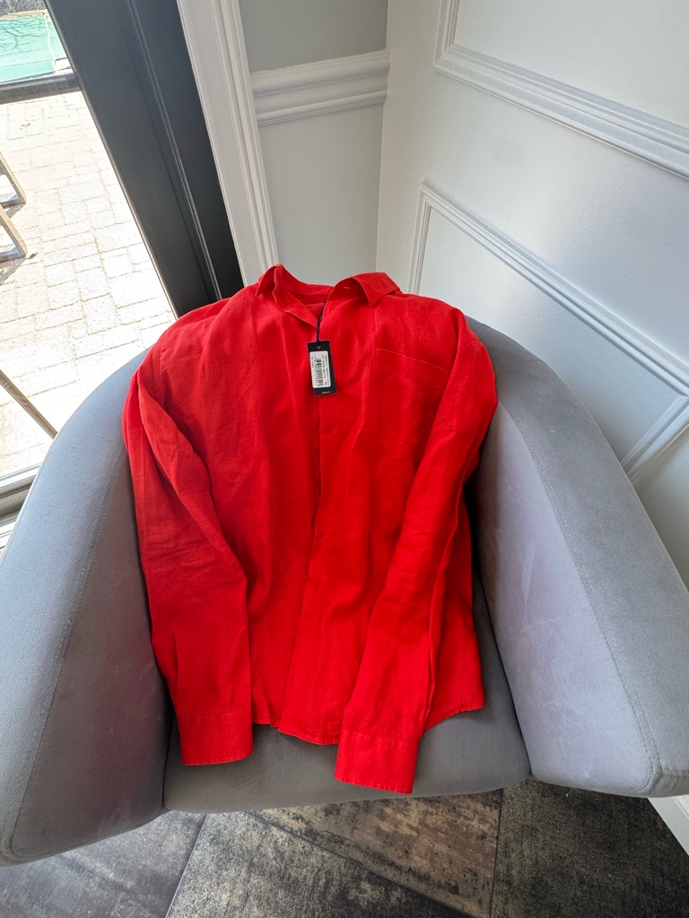 Men’s Vilebrequin Red Linen Button-Up Shirt Size Xl